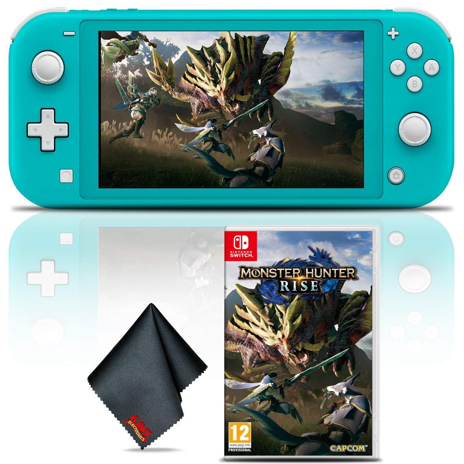 Nintendo Switch Lite (Yellow) Gaming Console Bundle with Monster Hunter Rise Game and Cleaning Cloth - JOY2ESpree