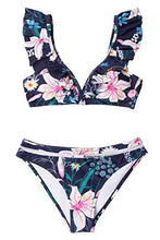 
                        
                          Muat gambar ke penampil Galeri, CUPSHE Women's Orange Floral Bottom Ruffle Hook Closure Bikini Set
                        
                      