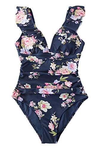 CUPSHE Women's V Neck One Piece Swimsuit Ruffled Lace Up Monokini