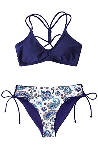 CUPSHE Women's Back Braided Straps Reversible Bottom Strappy Lace Up Bikini Sets