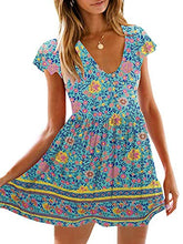 
                        
                          將圖片載入圖庫檢視器 KIRUNDO Women’s  Summer Hot Short Sleeve V-Neck High Waist Floral Print Mini Sun Dress
                        
                      
