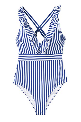 CUPSHE Women's V Neck One Piece Swimsuit Ruffled Back Cross Swimwear