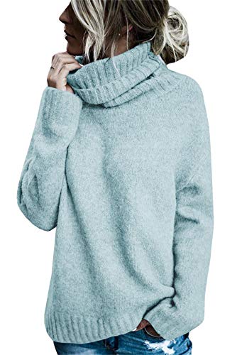 FISACE Womens Solid Round Neck Oversized Turtleneck Full Sleeve Knitted Sweater Pullover