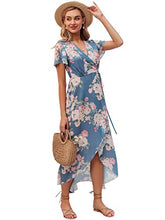 
                        
                          Load image into Gallery viewer, Miessial Women's Summer Chiffon V Neck Ruffle Maxi Dress Polka Dot Long Beach Wrap Dress
                        
                      