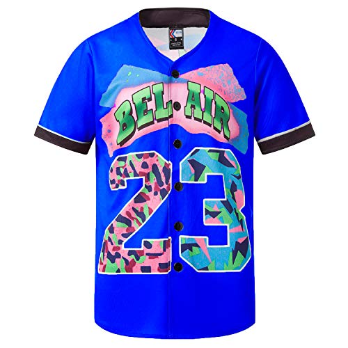 MOLPE 90s Hip Hop Clothing for Men and Women, Unisex Bel Air 23 Baseball Jersey, Mens Printed Urban Shirts for Party