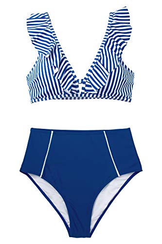 CUPSHE Women's High Waist Bikini Swimsuit Ruffle Floral Print Two Piece Bathing Suit