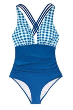 
                        
                          Load image into Gallery viewer, CUPSHE Women's One Piece Swimsuit V Neck Tummy Control Cross Back Vintage Swimwear Bathing Suits
                        
                      