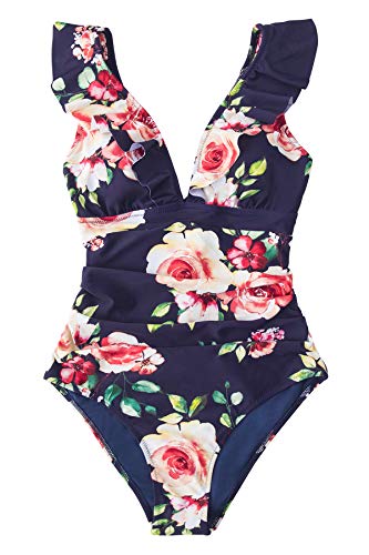CUPSHE Women's V Neck One Piece Swimsuit Ruffled Lace Up Monokini