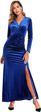
                        
                          Load image into Gallery viewer, Ababalaya Long Sleeve Wrap Velvet Long Formal Dresses Cocktail Dress
                        
                      