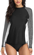 
                        
                          將圖片載入圖庫檢視器 CharmLeaks Women's Long Sleeve Rashguard UPF 50 Sun Protection Swimsuit Top Striped Swim Shirts
                        
                      