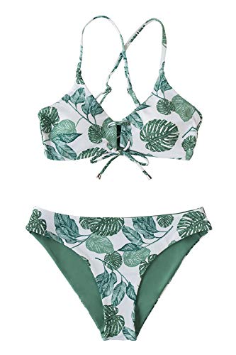 CUPSHE Women's Reversible Lace Up Bikini Sets Floral and Striped