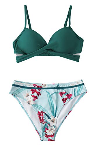 CUPSHE Women's Wrap Top Floral Bottom Bathing Suit Two Piece Sexy Swimsuit