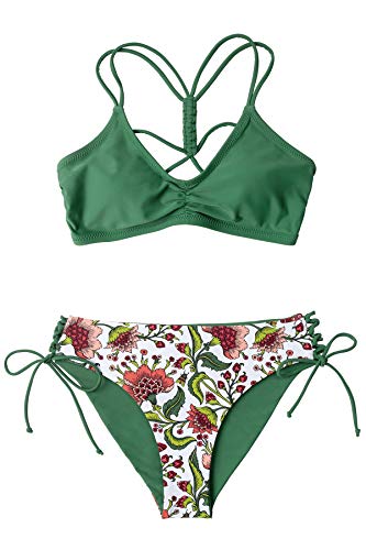CUPSHE Women's Back Braided Straps Reversible Bottom Strappy Lace Up Bikini Sets