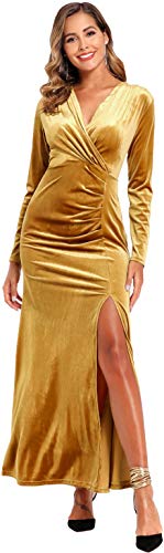 Ababalaya Long Sleeve Wrap Velvet Long Formal Dresses Cocktail Dress