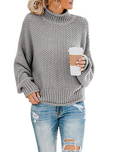 Saodimallsu Womens Turtleneck Oversized Sweaters Batwing Long Sleeve Pullover Loose Chunky Knit Jumper - JOY2ESpree