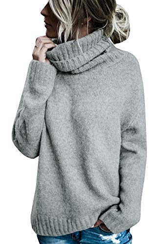 FISACE Womens Solid Round Neck Oversized Turtleneck Full Sleeve Knitted Sweater Pullover