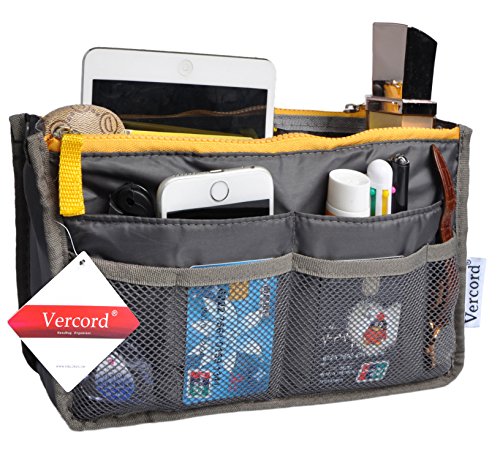Vercord Purse Organizer Insert for Handbags Bag Organizers Inside Tote Pocketbook Women Nurse Nylon 13 Pockets Black Medium