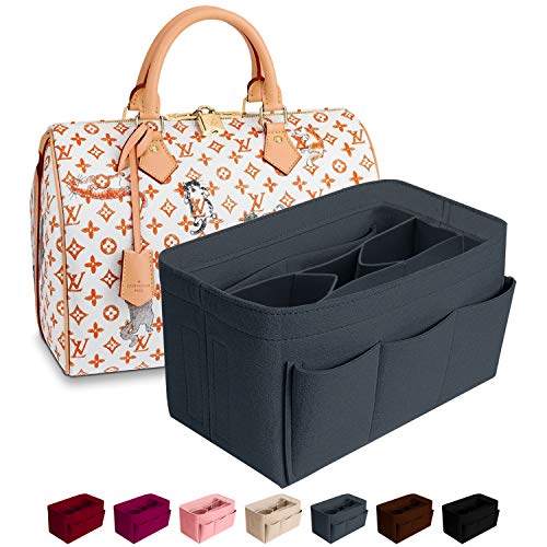 Purse Organizer Insert Felt Bag Organizer Handbag Organizer Insert for Tote fits LV Speedy Neverfull Longchamp, Grey, Medium (Medium, Pink)