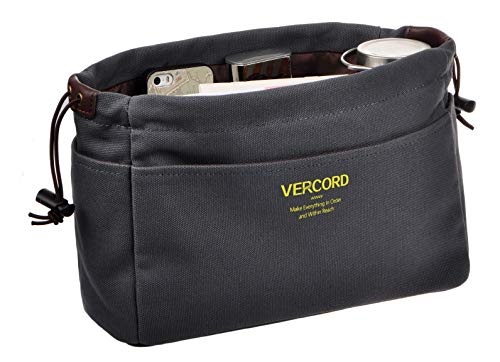 Vercord Canvas Handbag Organizers, Sturdy Purse Insert Organizer Bag in Bag, 10 Pockets Beige Small