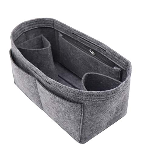Felt Purse Organizer Insert Zipper Pocket with Two Removeable Bottle Holder