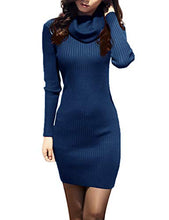 
                        
                          Load image into Gallery viewer, v28 Women Cowl Neck Knit Stretchable Elasticity Long Sleeve Slim Fit Sweater Dress
                        
                      