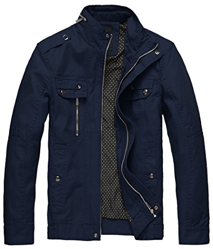 Wantdo Men's Cotton Stand Collar Lightweight Front Zip Jacket
