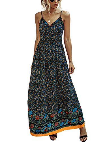 KIRUNDO 2021 Summer Women’s Spaghetti Maxi Dress V Neck High Waist Backless Dress