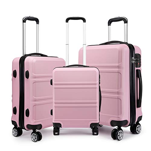 Kono 3 Pieces Luggage Set Hard Shell with Spinner Wheels Lightweight Rolling Suitcases Set with YKK Dual Zipper TSA Lock for Travel (Grey)