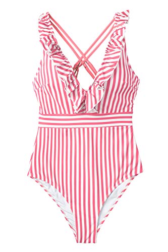 CUPSHE Women's V Neck One Piece Swimsuit Ruffled Back Cross Swimwear