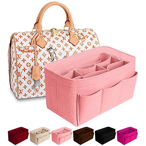 Purse Organizer Insert Felt Bag Organizer Handbag Organizer Insert for Tote fits LV Speedy Neverfull Longchamp, Grey, Medium (Medium, Pink)