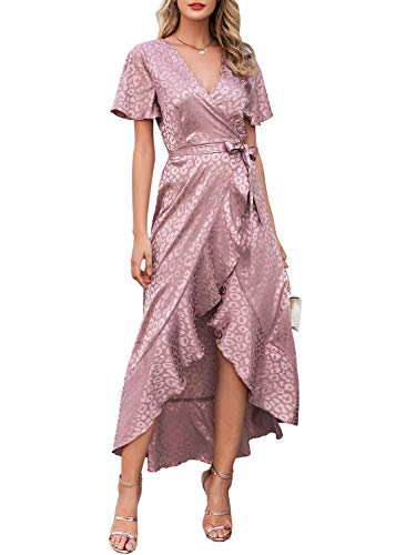 Miessial Women's Summer Chiffon V Neck Ruffle Maxi Dress Polka Dot Long Beach Wrap Dress