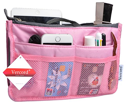 Vercord Purse Organizer Insert for Handbags Bag Organizers Inside Tote Pocketbook Women Nurse Nylon 13 Pockets Black Medium