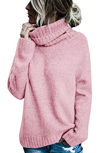 FISACE Womens Solid Round Neck Oversized Turtleneck Full Sleeve Knitted Sweater Pullover