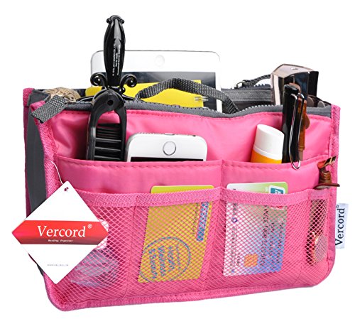 Vercord Purse Organizer Insert for Handbags Bag Organizers Inside Tote Pocketbook Women Nurse Nylon 13 Pockets Black Medium