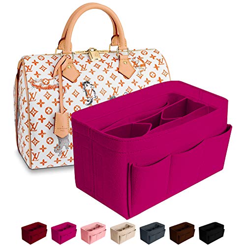 Purse Organizer Insert Felt Bag Organizer Handbag Organizer Insert for Tote fits LV Speedy Neverfull Longchamp, Grey, Medium (Medium, Pink)