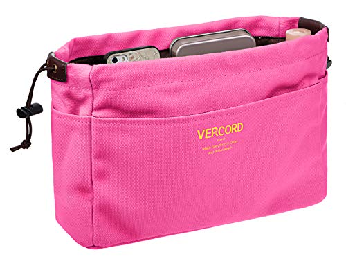 Vercord Canvas Handbag Organizers, Sturdy Purse Insert Organizer Bag in Bag, 10 Pockets Beige Small