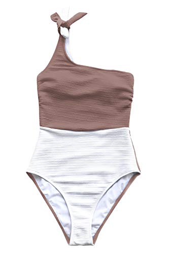 CUPSHE Women's One Piece Swimsuit Color Block One Shoulder Bowknot Bathing Suit