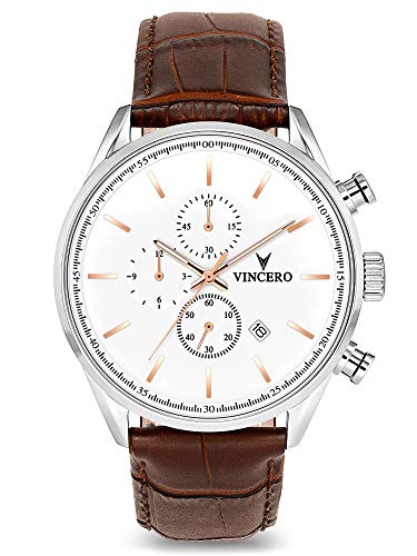 Vincero Luxury Men's Chrono S Wrist Watch - Top Grain Italian Leather Watch Band - 43mm Chronograph Watch - Japanese Quartz Movement…