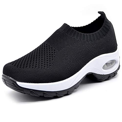 STQ Slip On Breathe Mesh Walking Shoes Women Fashion Sneakers Comfort Wedge Platform Loafers