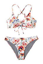 
                        
                          画像をギャラリービューアに読み込む, CUPSHE Women's Reversible Lace Up Bikini Sets Floral and Striped
                        
                      