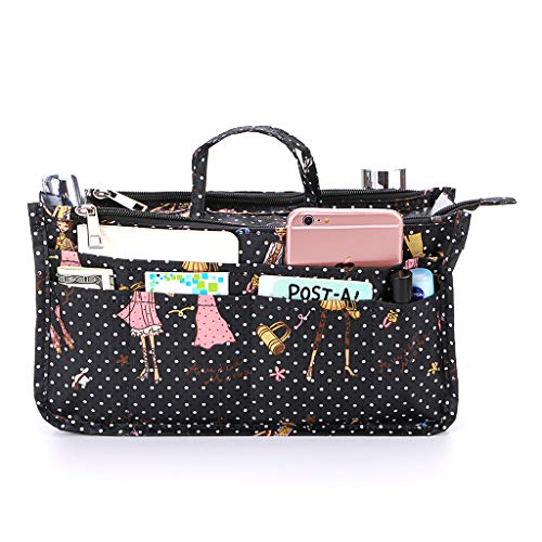 BTSKY New Printing Handbag Organizers Inside Purse Insert-High Capacity 13 Pockets Bag Tote Organizer with Handle Peacock Flower