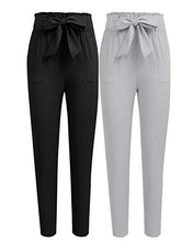
                        
                          Load image into Gallery viewer, Freeprance Women's Pants Casual Trouser Paper Bag Pants Elastic Waist Slim Pockets
                        
                      