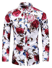 
                        
                          Load image into Gallery viewer, LEFTGU Men's Slim fit Floral Printed Beach Hawaiian Button-Down Dress Shirt
                        
                      