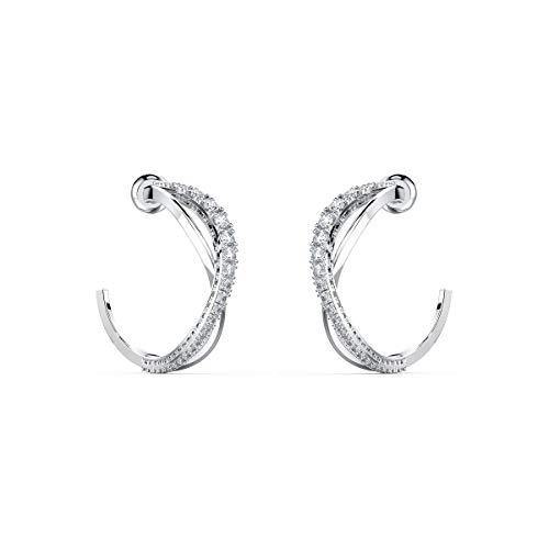 SWAROVSKI Women's Twist Hoop Earrings Collection, Rhodium Finish, Blue Crystals, Clear Crystals - JOY2ESpree