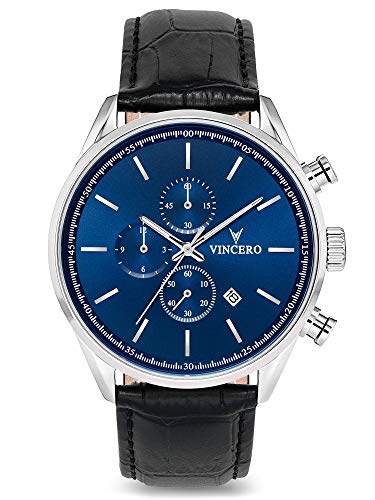 Vincero Luxury Men's Chrono S Wrist Watch - Top Grain Italian Leather Watch Band - 43mm Chronograph Watch - Japanese Quartz Movement…