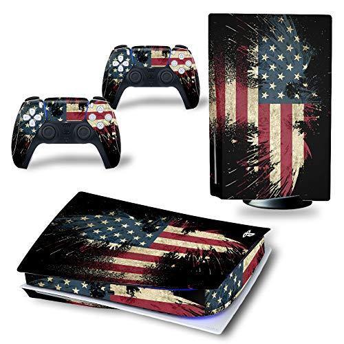DOMILINA PS5 Skin Stickers, Full Body Vinyl Decal Cover for Playstation 5 Disk Edition Console & Controllers - American Flag - JOY2ESpree
