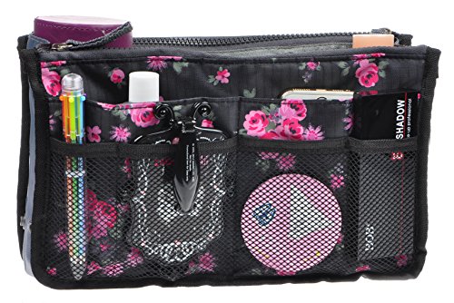 Vercord Purse Organizer Insert for Handbags Bag Organizers Inside Tote Pocketbook Women Nurse Nylon 13 Pockets Black Medium