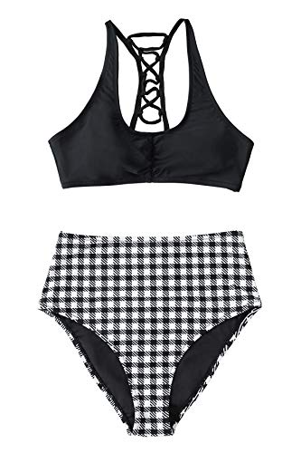 CUPSHE Women's High Waisted Bikini Floral Lace Up Two Piece Swimsuits