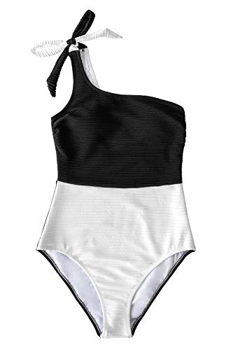 CUPSHE Women's One Piece Swimsuit Color Block One Shoulder Bowknot Bathing Suit