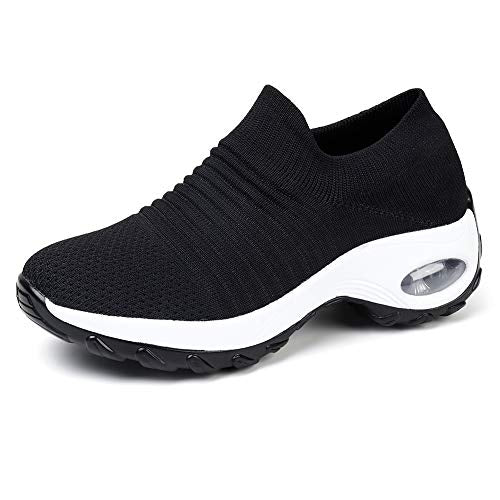 STQ Slip On Breathe Mesh Walking Shoes Women Fashion Sneakers Comfort Wedge Platform Loafers